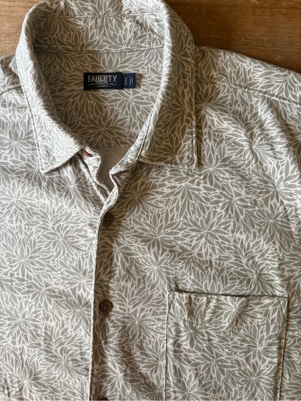 Faherty Beige Leaf-Print Short-Sleeve Button-Down Shirt